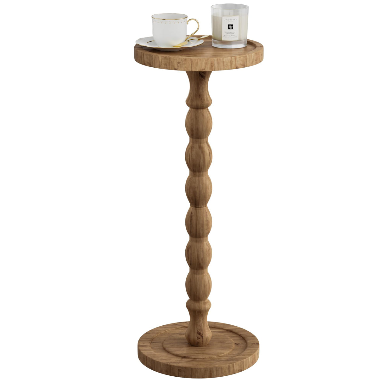 iFaveorr Small Side Table, Rubberwood Drink Table for Small Spaces, Solid Wood Pedestal Coffee Tables, Round End Tables for Living Room, Sofa Couch, Bedroom, Corners, and Office (Brown, 9.4 inch) iFaveorr
