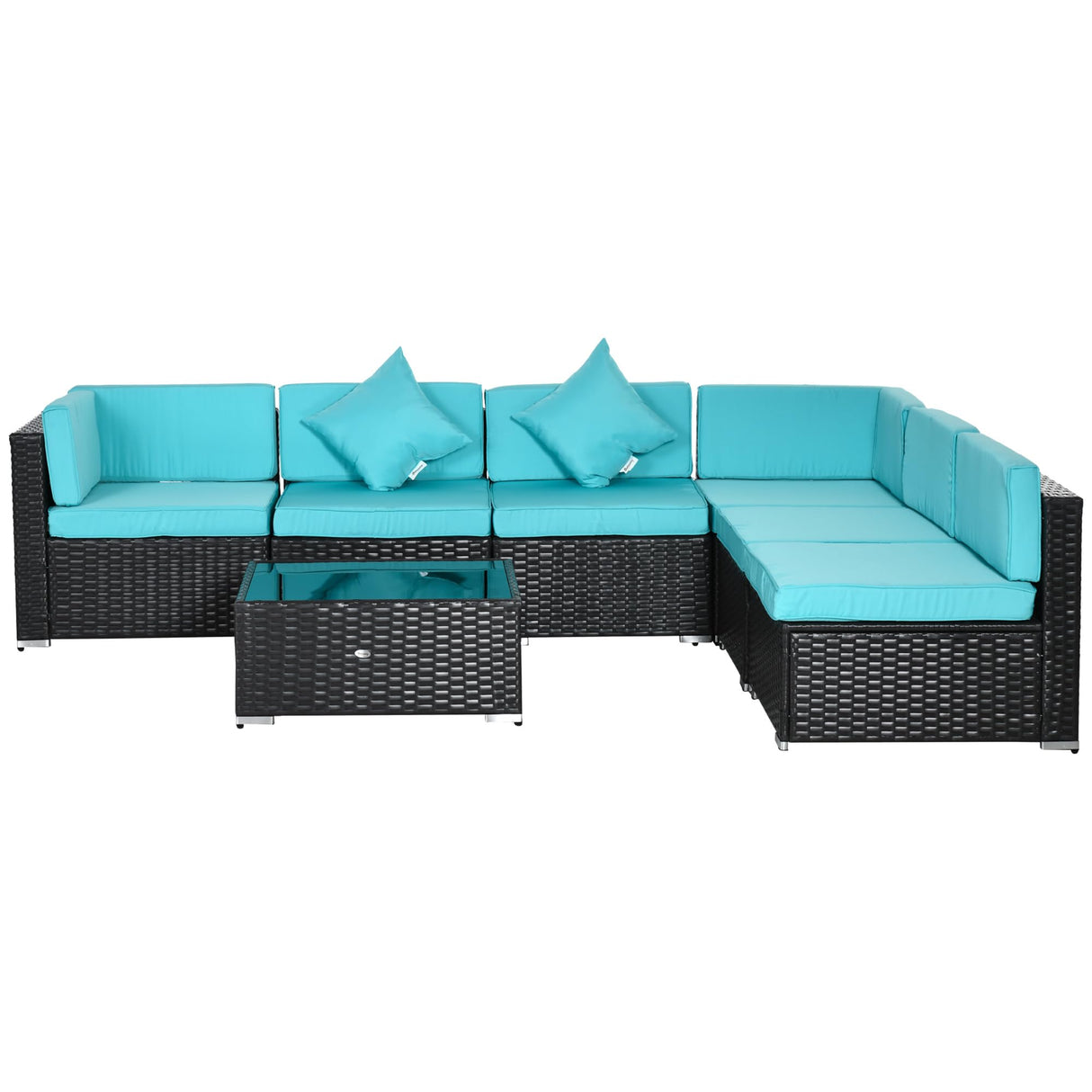 Outsunny 7-Piece Patio Furniture Sets Outdoor Wicker Conversation Sets All Weather PE Rattan Sectional Sofa Set with Cushions & Tempered Glass Desktop, Turquoise Outsunny