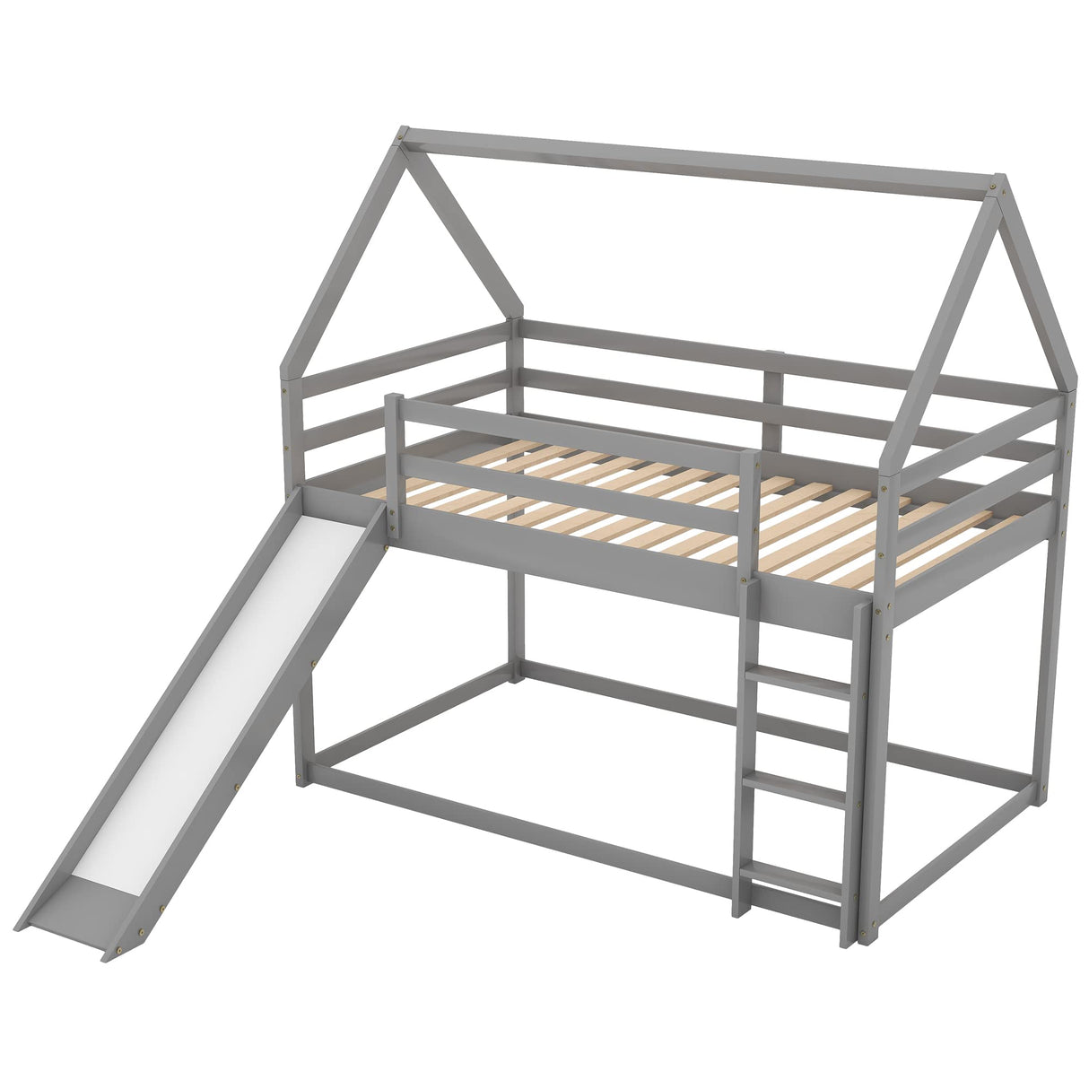 Harper & Bright Designs Twin Bunk Beds for Kids,Wood House Bunk Bed Twin Over Twin,Kids Bunk Bed with Slide and Roof for Girls Boys,Grey Harper & Bright Designs