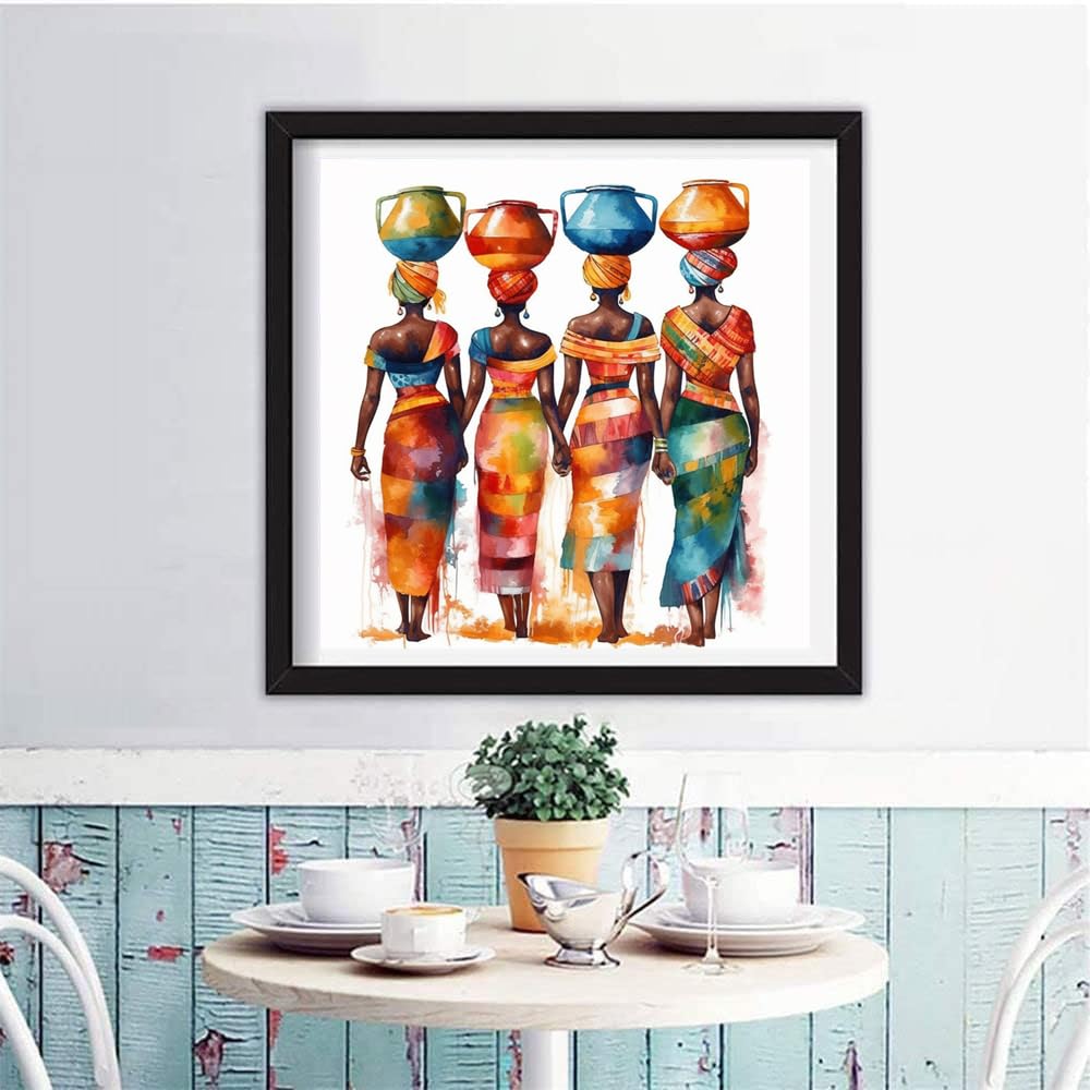 Diamond Art Painting African American Black Woman Dress Abstract (4) Kit for Adults Diamond Art Painting by Number Kits Gem Art Wall Home Decor(Canvas 11.8 x15.8inch) WoodArtSupply