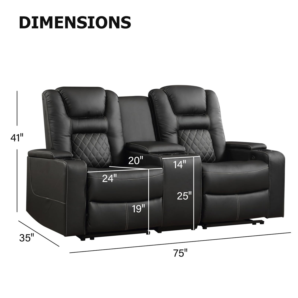 CANMOV Home Theater Seating Seats, Theater Recliner Chair Power Recliner Sofa with Console, Cup Holders, Hidden Arm Storage, USB Ports,Black CANMOV
