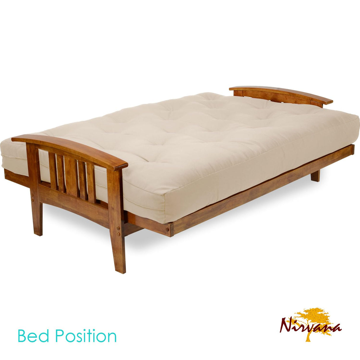 Nirvana Futons Westfield Futon Set - Queen Size, Frame, 8" Mattress, Twill Khaki Cover Nirvana Futons