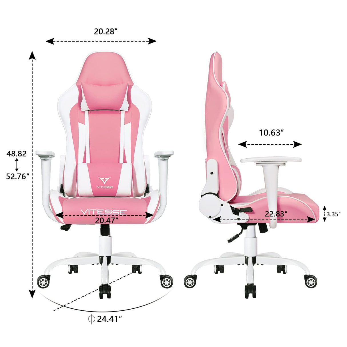PUKAMI Pink Cute Kawaii Gaming Chair for Girl Ergonomic Desk Racing Office Adjustable High Back Game Swivel Leather Chair with Lumbar Support and Headrest WoodArtSupply