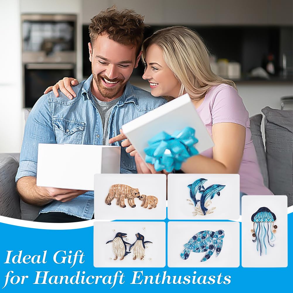 WEBEEDY 20 Sets Paper Quilling Kit for Adult DIY Sea Animals Themes Greeting Card Making Kit with Instruction 5 Styles Animal Polar Bear,Sea Turtle,Whale,Penguin,Jellyfish Cards for Birthday Christmas WEBEEDY