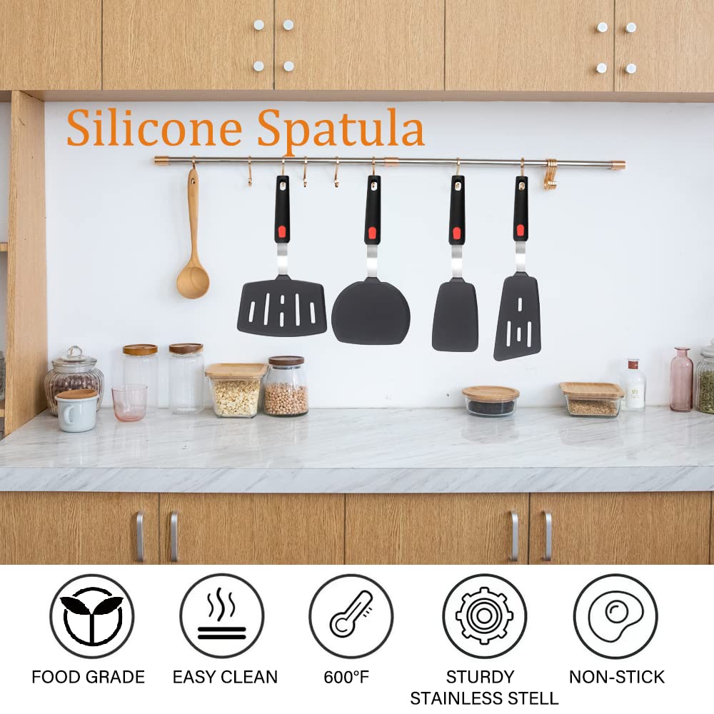 Silicone Spatula Turner, 4-Pack Spatulas 600°F Heat Resistant Set for Nonstick Cookware, Kitchen Cooking Utensils BPA Free Rubber Egg, Crepe, Pancake,Burger,Fish Wiztoynia