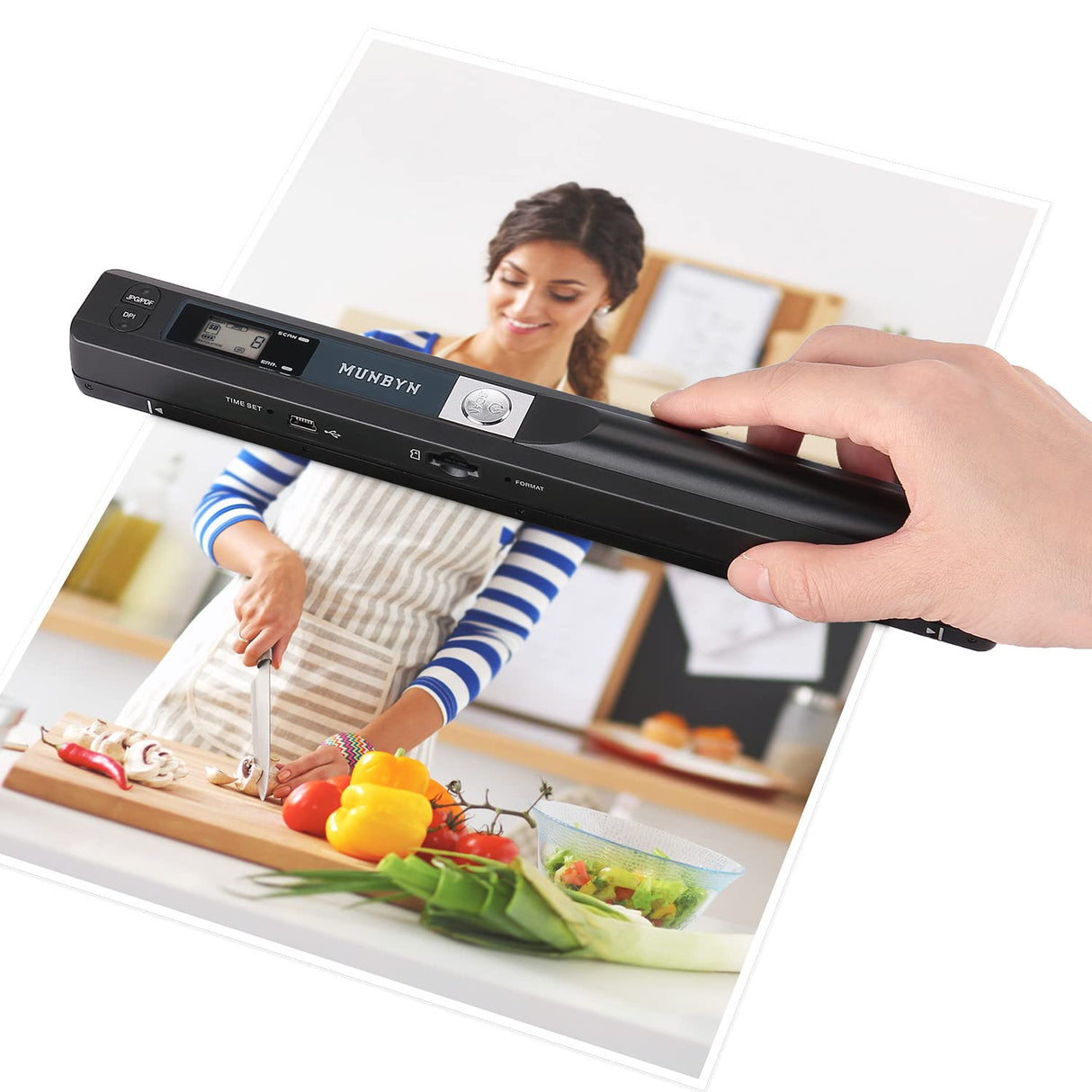 MUNBYN Portable Scanner, Photo Scanner for A4 Documents Pictures Pages Texts in 900 Dpi, Flat Scanning, Include 16G SD Card, Wand Document Reader Uploads Images to Computer Via USB Cable, No Driver MUNBYN