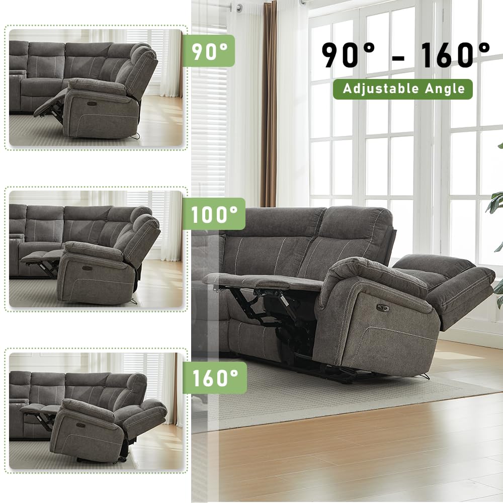 Secsofier Power Premium Fabric Reclining Sectional Sofa Set, Zero Gravity Recliner Couch with USB Port 1 Console Storage 2 Cup Holders (Power, 1 Console) Secsofier