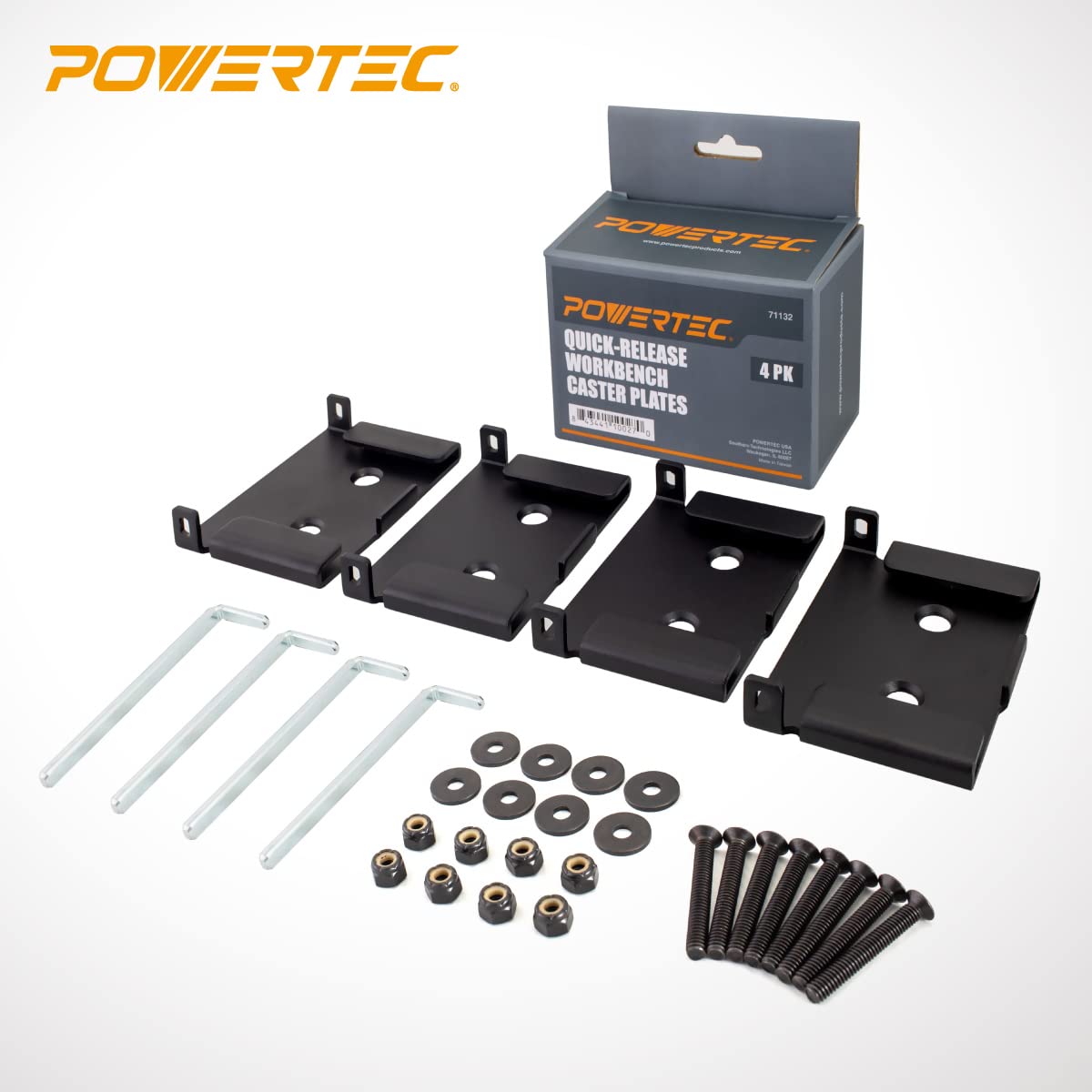 POWERTEC 71132 Quick-Release Workbench Caster Plates, 4-Pack POWERTEC