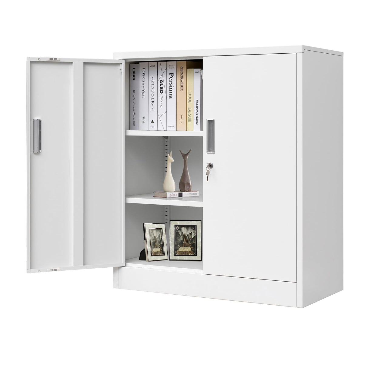 Wanfu Metal Storage Cabinet with Locking Doors and Adjustable Shelves, 36.2" H Steel Storage Cabinet for Garage, Home, Office, Utility Room-White Wanfu