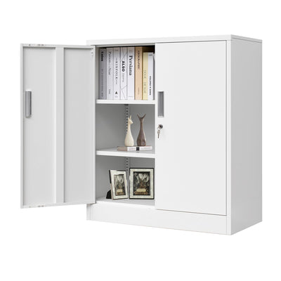 Wanfu Metal Storage Cabinet with Locking Doors and Adjustable Shelves, 36.2" H Steel Storage Cabinet for Garage, Home, Office, Utility Room-White