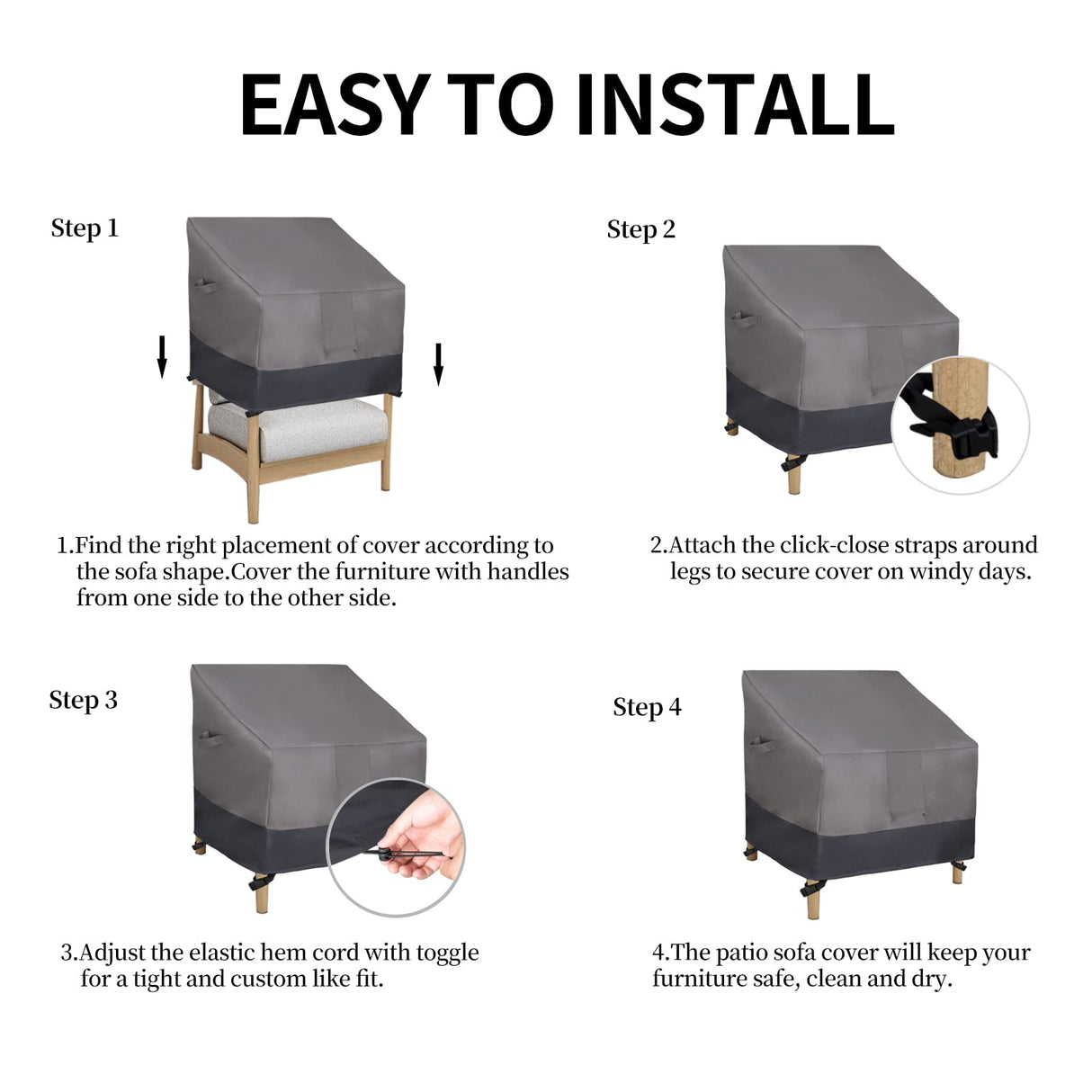 Easy-Going Outdoor Chair Cover Waterproof, Heavy Duty Patio Chair Cover, Windproof Outdoor Furniture Cover with Air Vent (2 Pack-33.5Wx31.5Dx36H inch, Gray/Dark Gray) Easy-Going