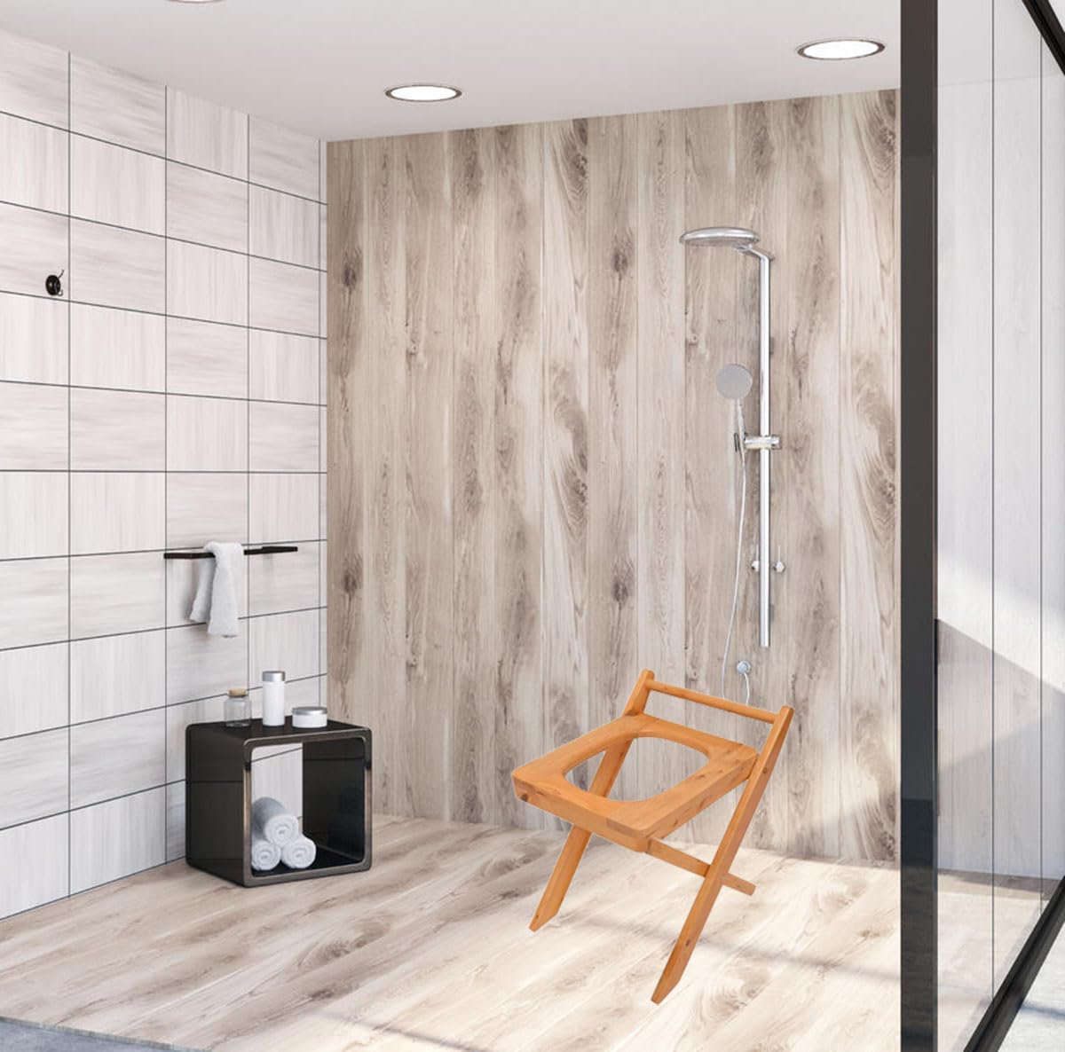 MOGUOBIN Wooden Steam Seat with Four Legs,Foldable Yoni Steamer Chair,Yoni Seat Kit,Anti-Skid Shower Stool,V Steam Seat Kit for Women V Cleaning and Tightening,Postpartum Care 15.7" H(No Steamer) MOGUOBIN