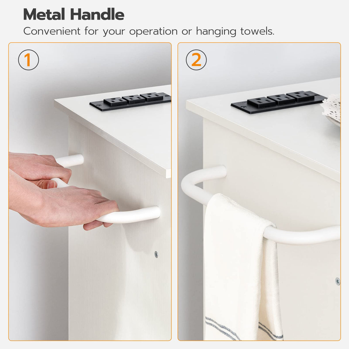 HOOBRO Kitchen Island with Power Outlet, Kitchen Storage Island with Spice Rack and Drawer, Rolling Kitchen Cart on Wheels, for Home, Kitchen and Dining Room, White WT82UZD01G1 HOOBRO