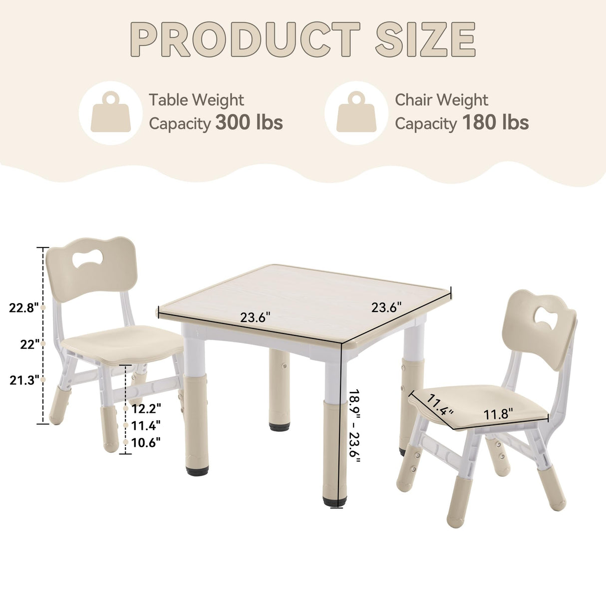 GITAWUSA Kids Study Table and Chairs Set, Height Adjustable Toddler Table and Chair Set for Kids Ages 3-8, 23.6" L x 23.6" W Graffiti Desktop Plastic Children Art Table with 2 Seats, Burlywood GITAWUSA