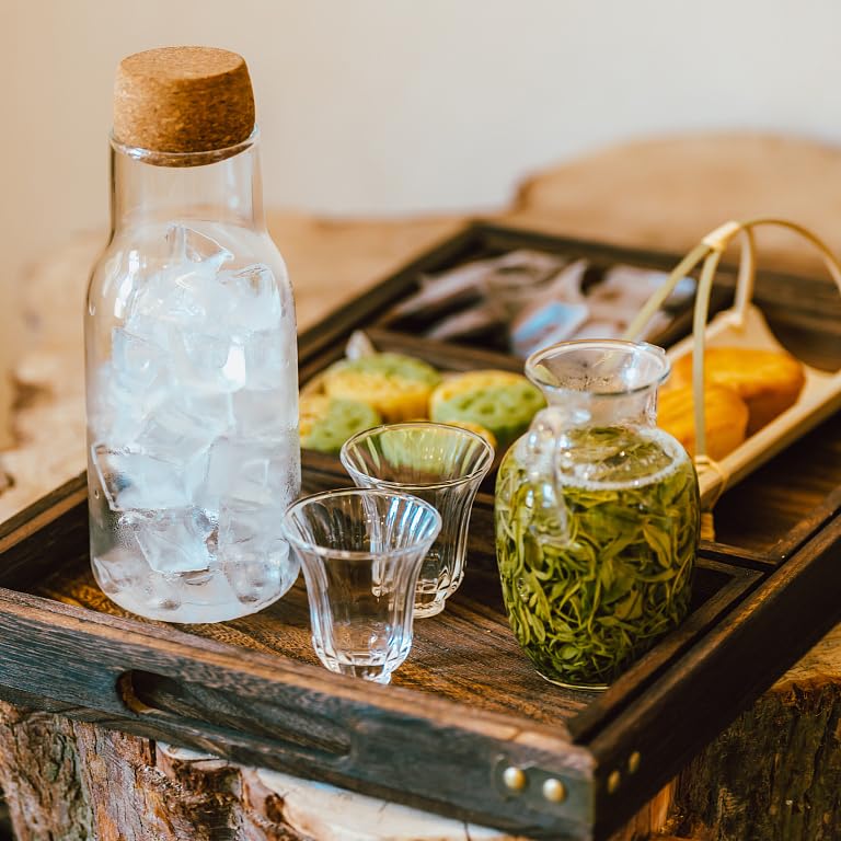 TOPZEA 3 Pack Rustic Wood Serving Tray with Handle, Farmhouse Wooden Coffee Table Tray Rectangular Kitchen Food Breakfast Tray Decorative Ottoman Tray for Coffee, Tea, Table Centerpieces Decor TOPZEA