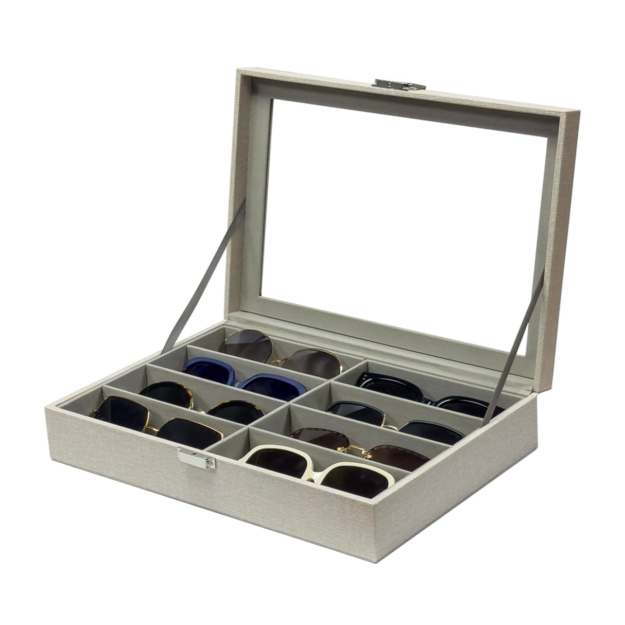 UnionPlus 8-Slots Sunglasses Case Organizer, Eyeglass Glasses Display Holder Collector, Multiple Sunglasses Storage Case, Beige Liner Faux Leather UnionPlus