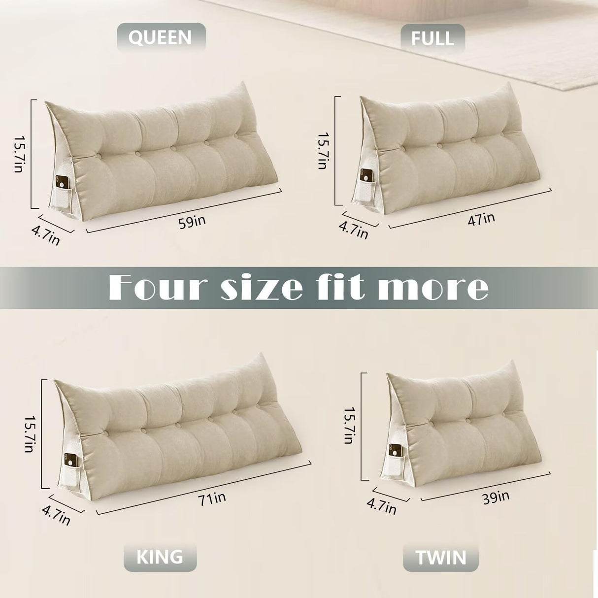 Triangular Wedge Headboard Pillow Twin Dorm for Headboard Daybeds Bunk Beds Reading Bed Rest Pillows with Side Pocket Large Bolster Backrest Cushion with Detachable Cover ,Navy Blue,39*10*20in UUluhao