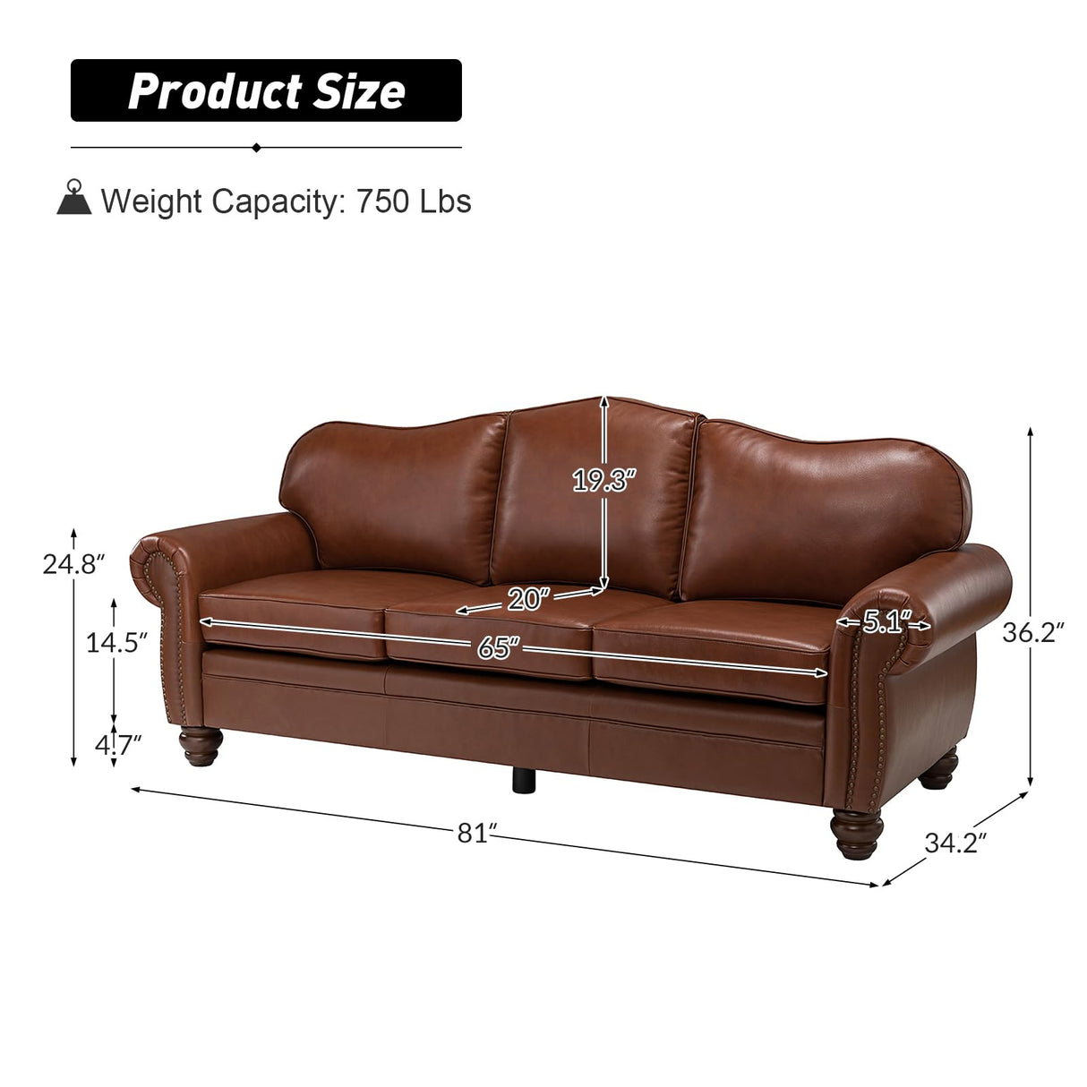 The support you need Classic 3-Seater Sofa with Premium Leather Upholstery, Stylish & Comfortable Sofa for Living Room or Office, Easy to Maintain & Long-Lasting Brown The support you need