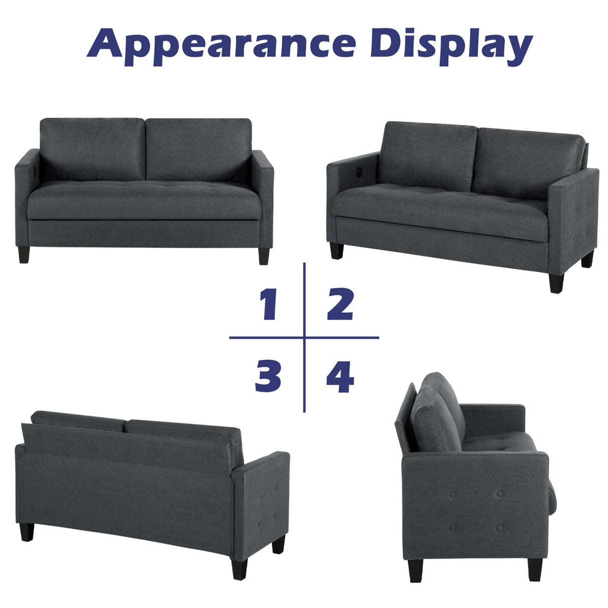 STHOUYN Comfy Loveseat Sofa Small Grey Couch, Small Love Seat Bedroom, Mid Century Modern Couches Living Room Dorm Office, 2 Seater Couch Deep Seat Sofas, 57”W (Dark Grey (Loveseat)) STHOUYN