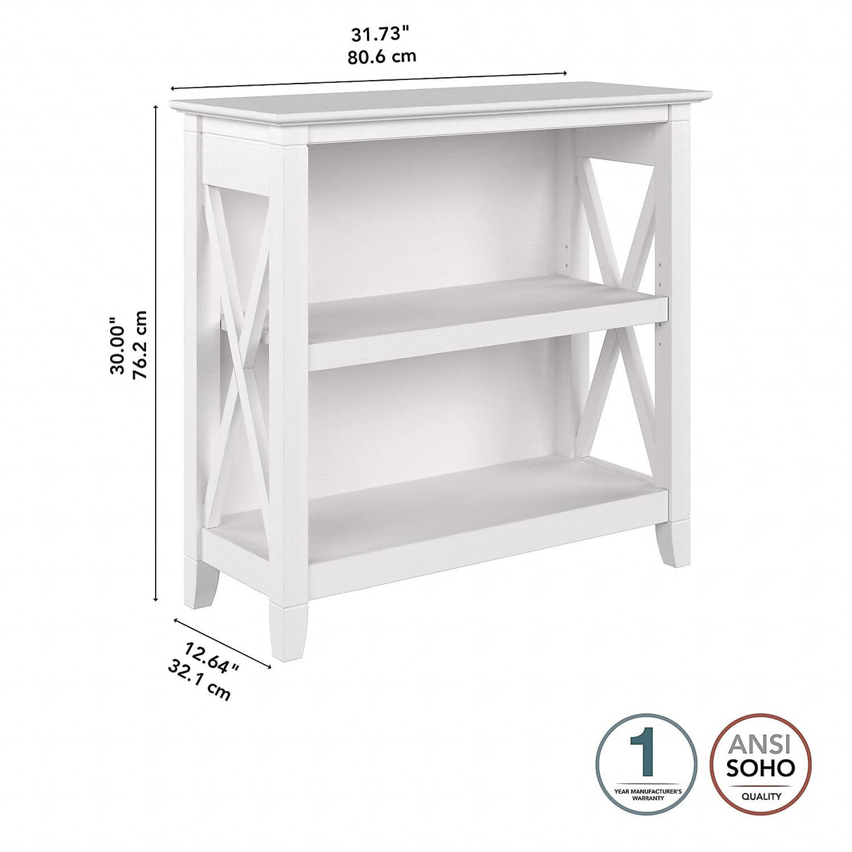 Bush Furniture Key West Small 2-Shelf Bookcase in Pure White Oak Bush Business Furniture