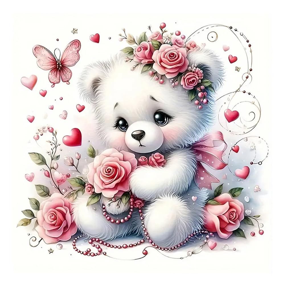 hill froeistung 5D Cartoon Bear Diamond Art Painting Kits for Adults,Pearl,Flower Diamond Art, DIY Full Drill Diamond Art Painting Set for Home Wall Decor Gifts (12X12 inch) hill froeistung
