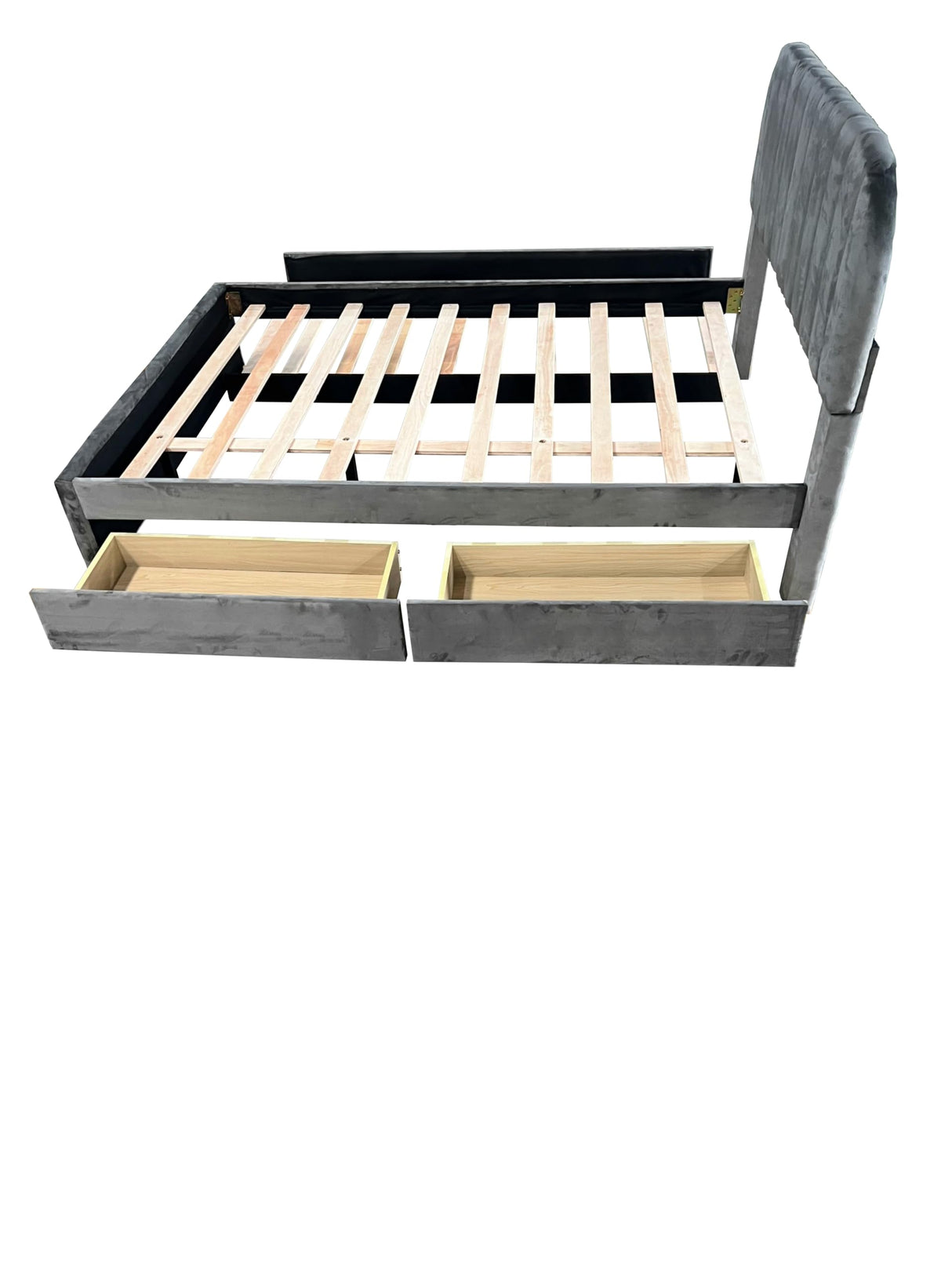 PVWIIK Upholstered Full Platform Bed with Trundle and Drawers for Bedroom, Living Room, Upholstered Soft Fabric Bedframe & Space Saving Design,No Box Spring Needed, Grey PVWIIK