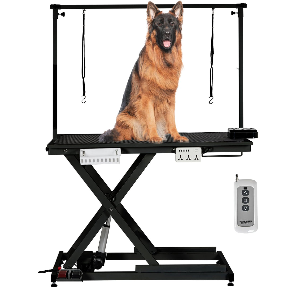 50'' Professional Electric Dog Grooming Table, Pet Grooming Table for Large Dogs Heavy Duty Height Adjustable with Dog Grooming Arm, Anti Slip Tabletop, Tool Organizer, Pet Dog Grooming Station Black TROPOW