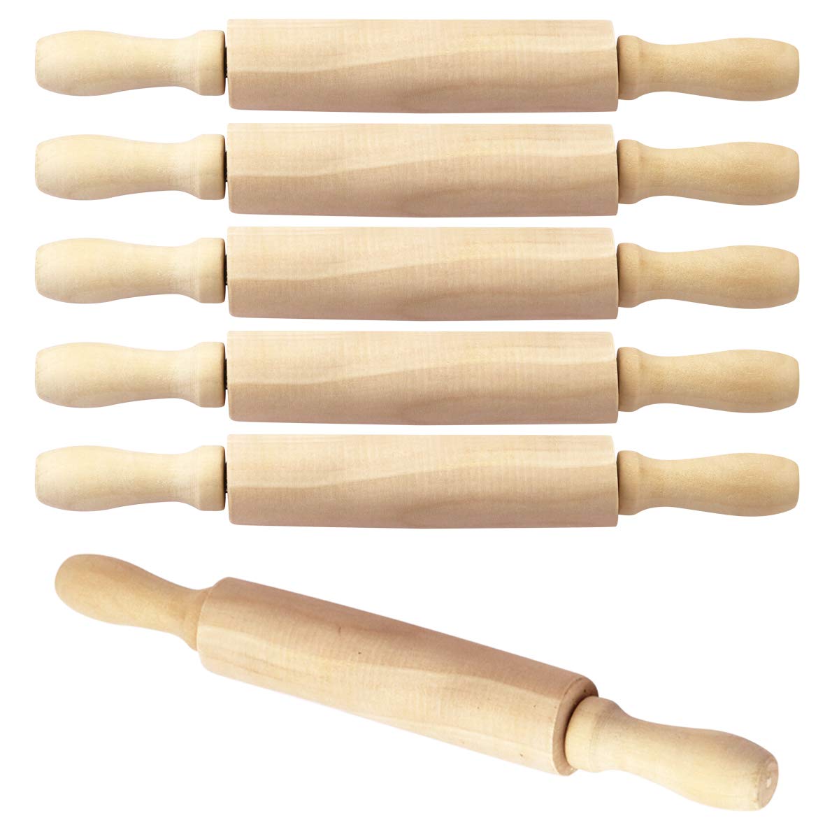 BILLIOTEAM 6 Pack 8 Inch Mini Wood Rolling Pin,Great for Children Kids Girls and Boys,Small Wooden Rollers for Art and Crafting,Baking,Cookie Dough,Cooking,Clay,Play Doh BILLIOTEAM