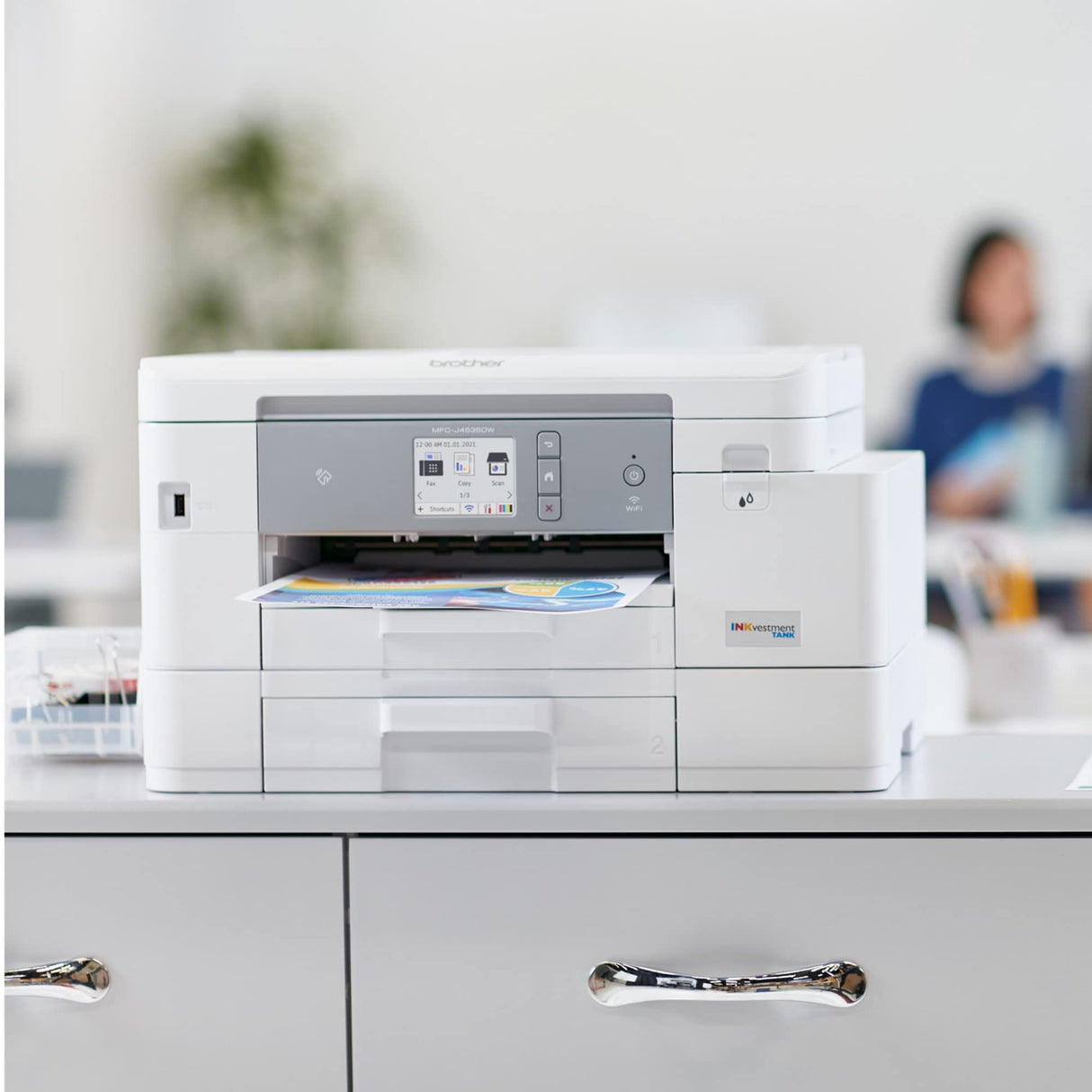 Brother MFC-J4535DW INKvestment -Tank All-in-One Color Inkjet Printer with NFC, Duplex and Wireless Printing Plus Up to 1-Year of Ink in-Box, White Brother