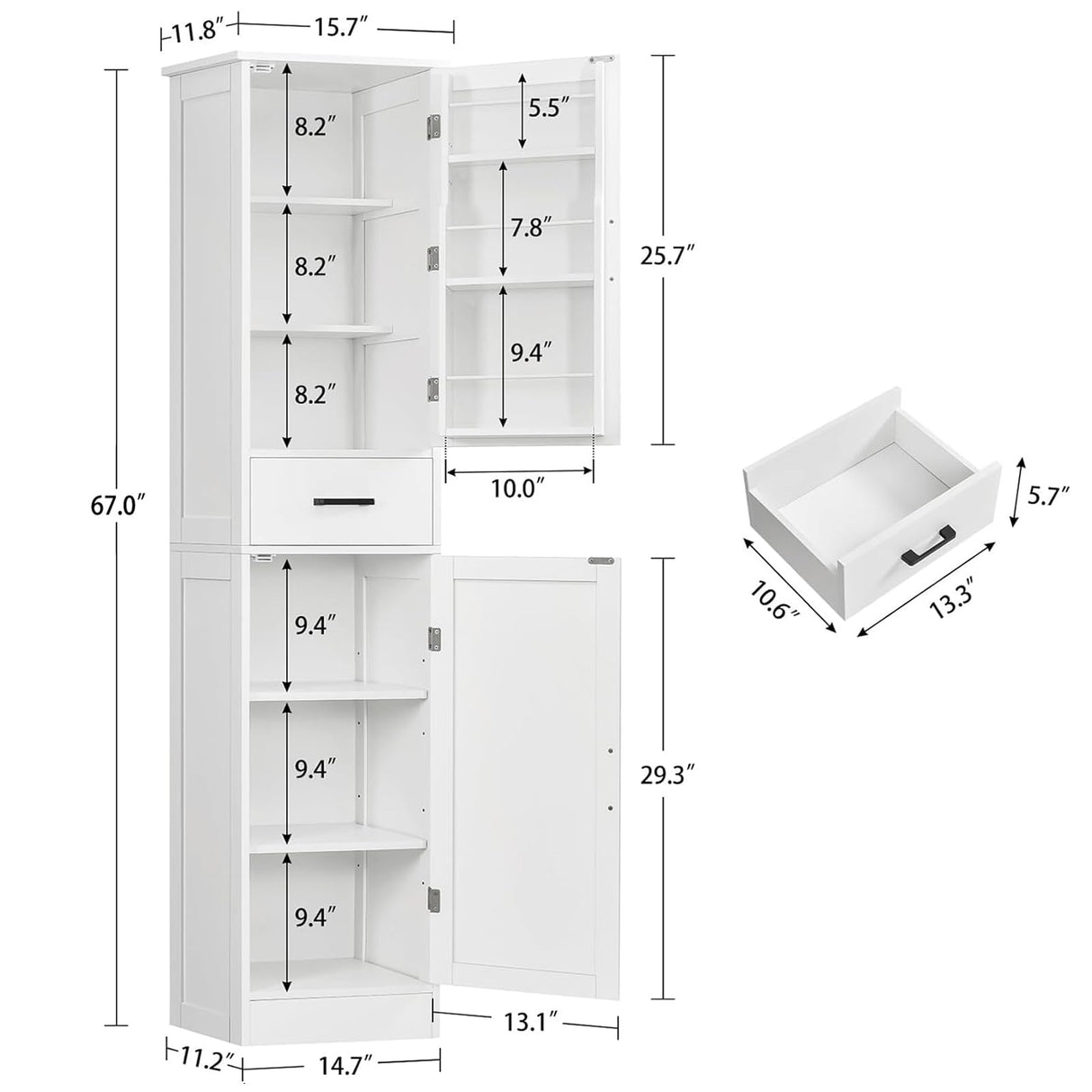 TEENFON Tall Storage Cabinet with 3 Door Shelves & 1 Drawer, Narrow Kitchen Pantry Cabinet for Living Room, Bathroom, Entryway, White TEENFON