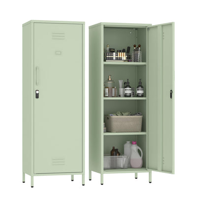 Steehoom Locker Cabinet, 59.06" H Green Metal Locker Storage Cabinet for Employees with Locking Door and 2 Shelves Kids Locker Tool File Cabinets for Bedroom, Home Office, Garage, Bathroom