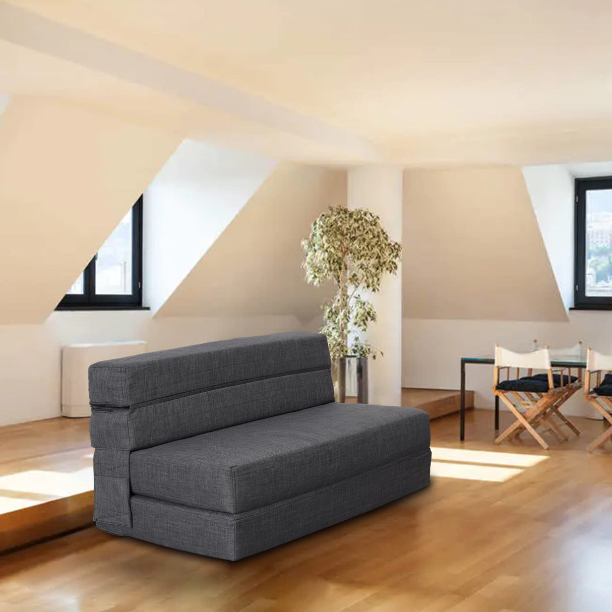 ANONER Fold Sofa Bed Couch Memory Foam with Pillow Futon Sleeper Chair Guest Bed and Fold Out Couch, Washable Cover Twin Size, Dark Gray ANONER