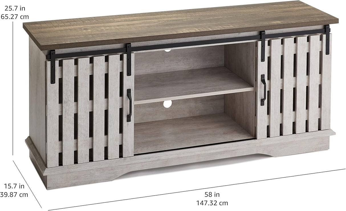 ROCKPOINT Modern Farmhouse Sliding Fence Door Stand for TVs up to 65 Inches, 58inch, White Wash ROCKPOINT