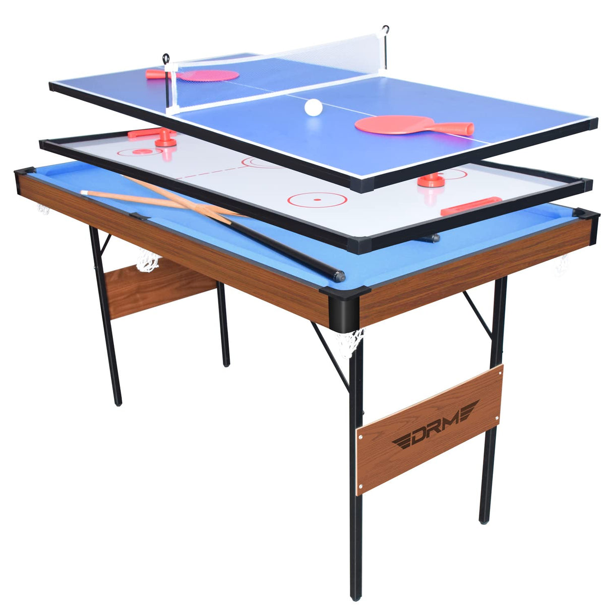 DRM 55Inch Multi Function 3 in 1 Combo Game Table, Folding Pool Table/Billiard Table, Hockey Table, Table Tennis Table with ALL Accessories DRM