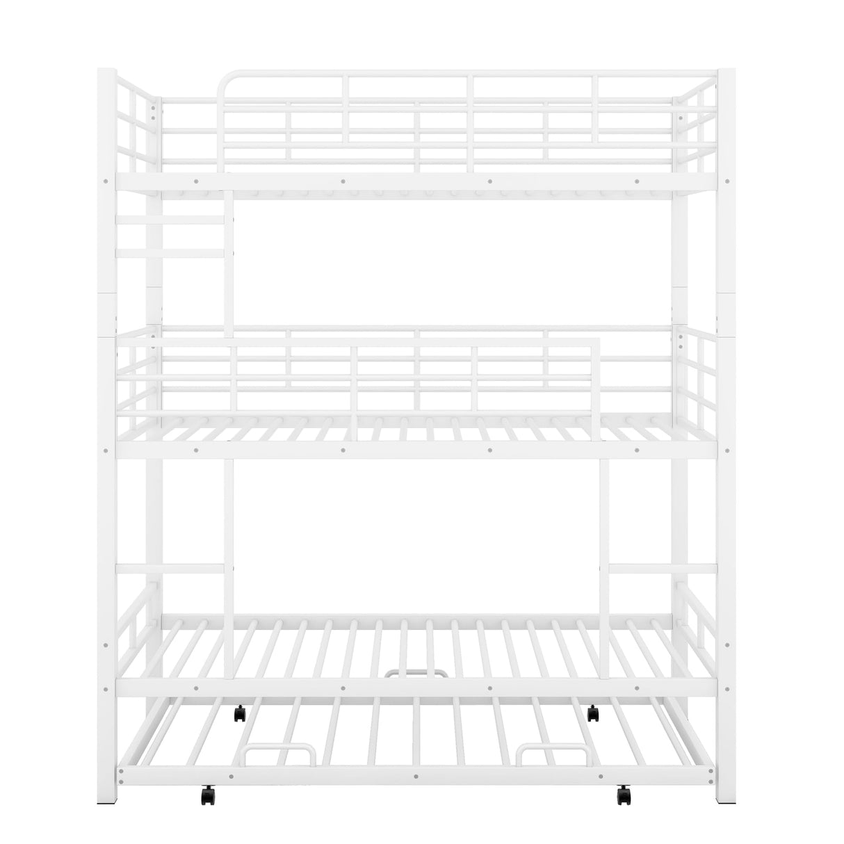 Metal Triple Bunk Bed Twin Over Twin Over Twin, Triple Bunk Bed with Trundle, 3-Tier Bunk Bed with 2 Ladders and Guardrails, Triple Bunk Beds for Kids(White Twin) Bellemave