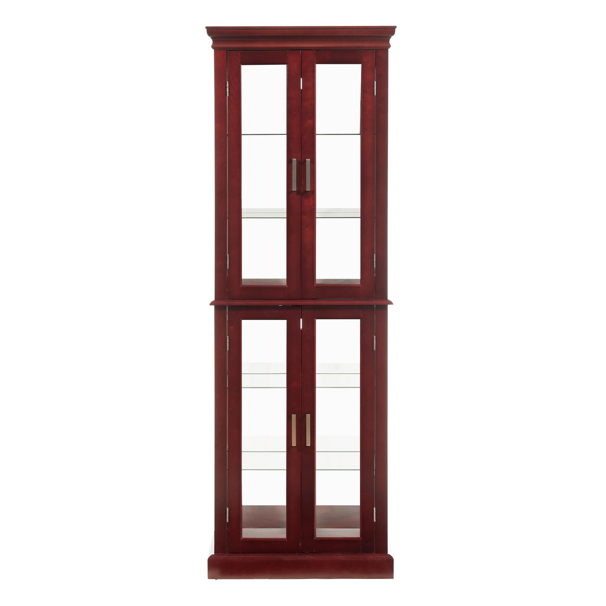 70" Lighted Curio Cabinet with Tempered Glass Doors - Cherry Wooden Curio Cabinet for Collectibles, China & Antiques, Adjustable Glass Shelves, Lockable, Mirror Back E26 Bulb Not Included Anveffeg
