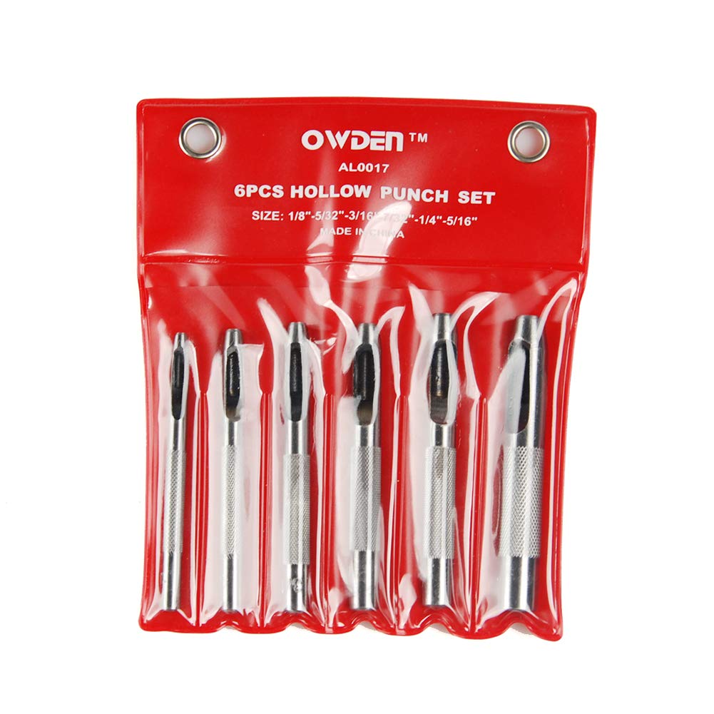OWDEN 6 Pieces Hollow Hole Punch Set (1/8" - 5/16"),Leather Punch Tools, with A Free Cutting MAT OWDEN