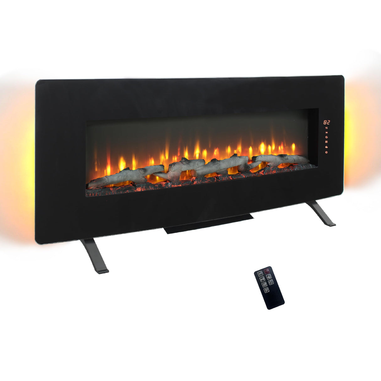 YIMUSTUK 48" Curved Electric Fireplace Heater, Front Wall Mounted/Table Top, W/Remote Control, Touch Screen, 4 Flame Colors and 8 Emberbeds Colors, Adjustable Brightness/Speed/Temperature/Timer YIMUSTUK