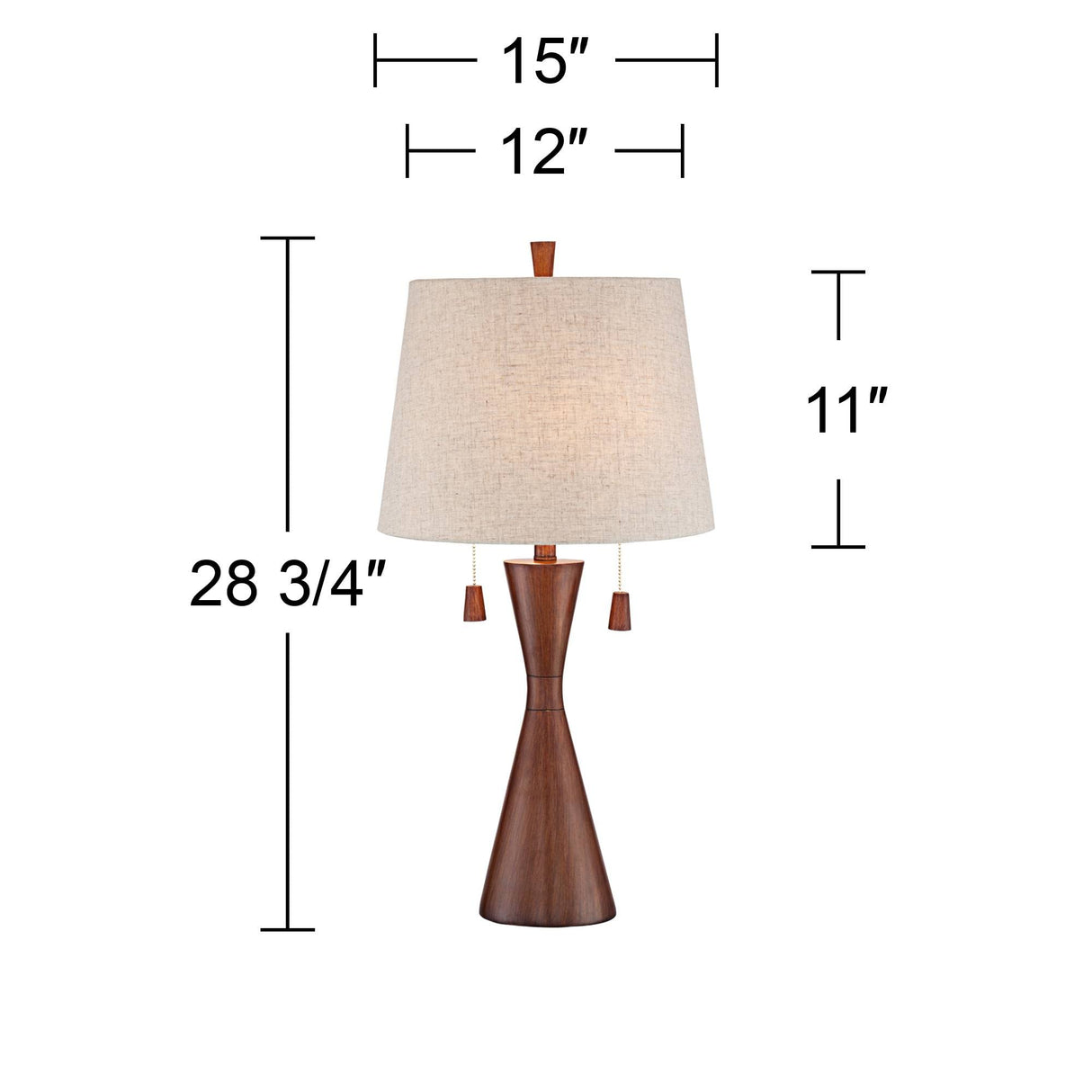 360 Lighting Omar Modern Table Lamp 28 3/4" Tall Warm Brown Wood Hourglass Oatmeal Fabric Tapered Drum Shade for Bedroom Living Room House Home Bedside Nightstand Office Entryway Kids Family 360 Lighting