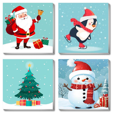 Christmas Paint by Numbers Kit for Adults Beginner, 4 Pack DIY Adult Paint by Number Kits with Wooden Frame, Easy Watercolor Oil Painting Kit for Home Wall Decor 8x8 Inch