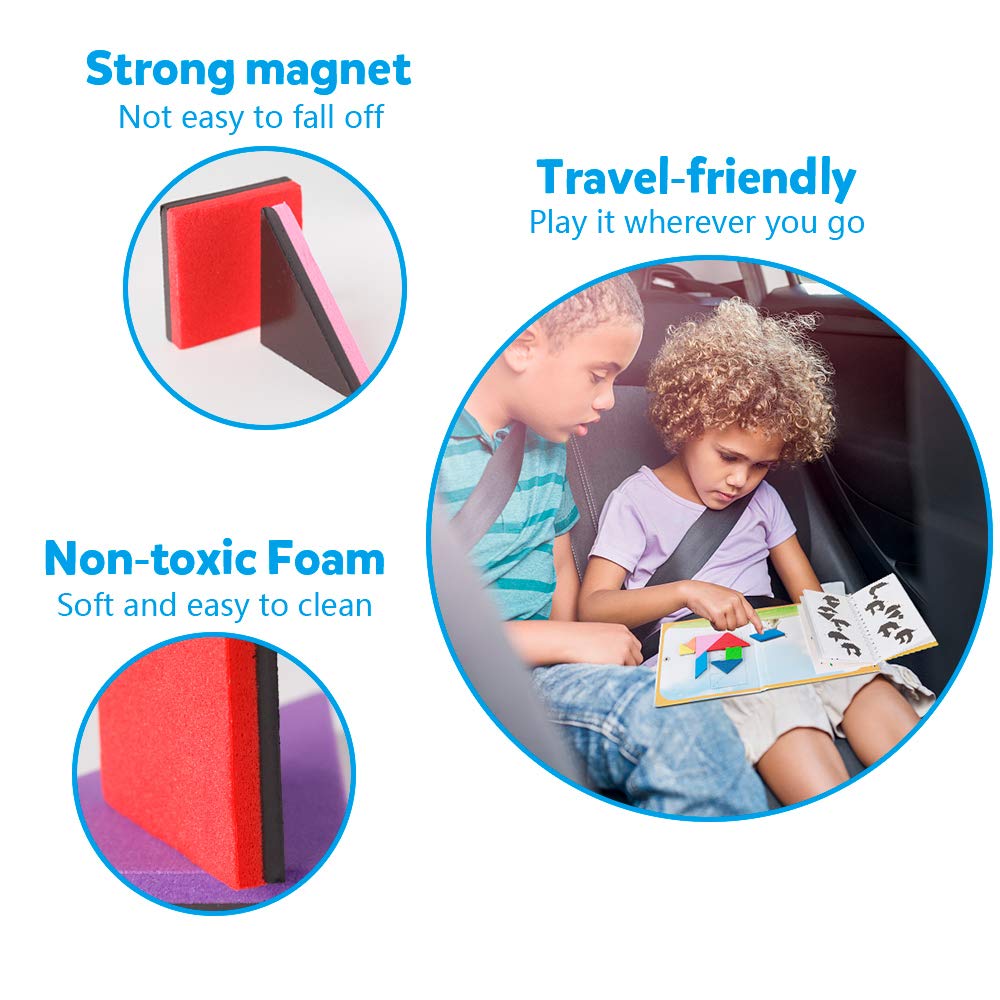 Coogam Travel Tangram Puzzle - Magnetic Pattern Block Book Road Trip Game Jigsaw Shapes Dissection STEM Games with Solution for Kid Adult Challenge - IQ Educational Toy Gift Brain Teasers 360 Patterns Coogam
