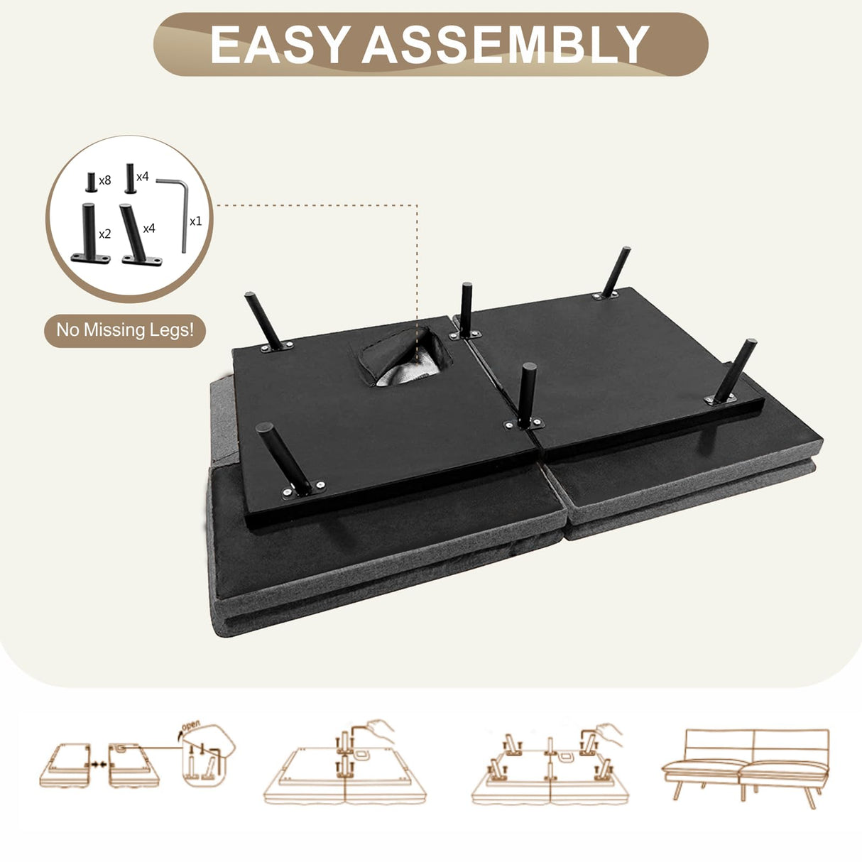Opoiar Futon Sofa Bed,Modern Convertible Sleeper Sofa,Memory Foam Futon Sofa,71"x 33"x32"Compact Sofa,Loveseat Futon Bed,Breathable Linen Adjustable Sleeper Lounge Couch with Metal Legs,Dark Grey Opoiar