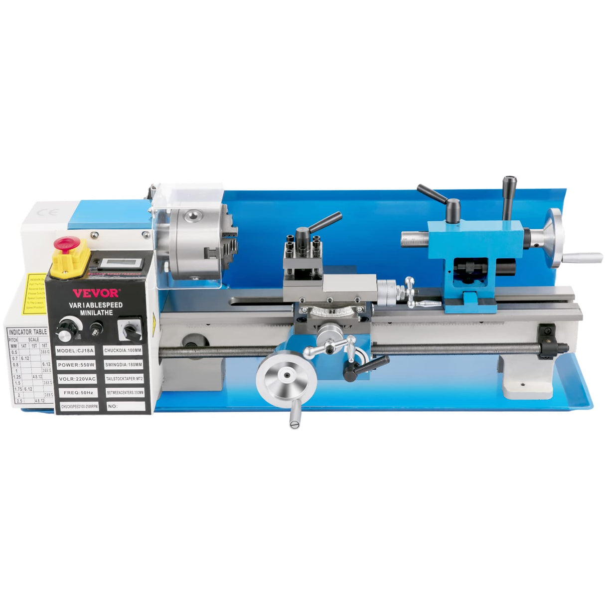 VEVOR Mini Metal Lathe, 7"x14", 550W Variable Speed 2250 RPM Metal Lathe, with 3-jaw Chuck Mini Lathe Machine Benchtop Metal Lathe Digital Display for Metal Turning VEVOR