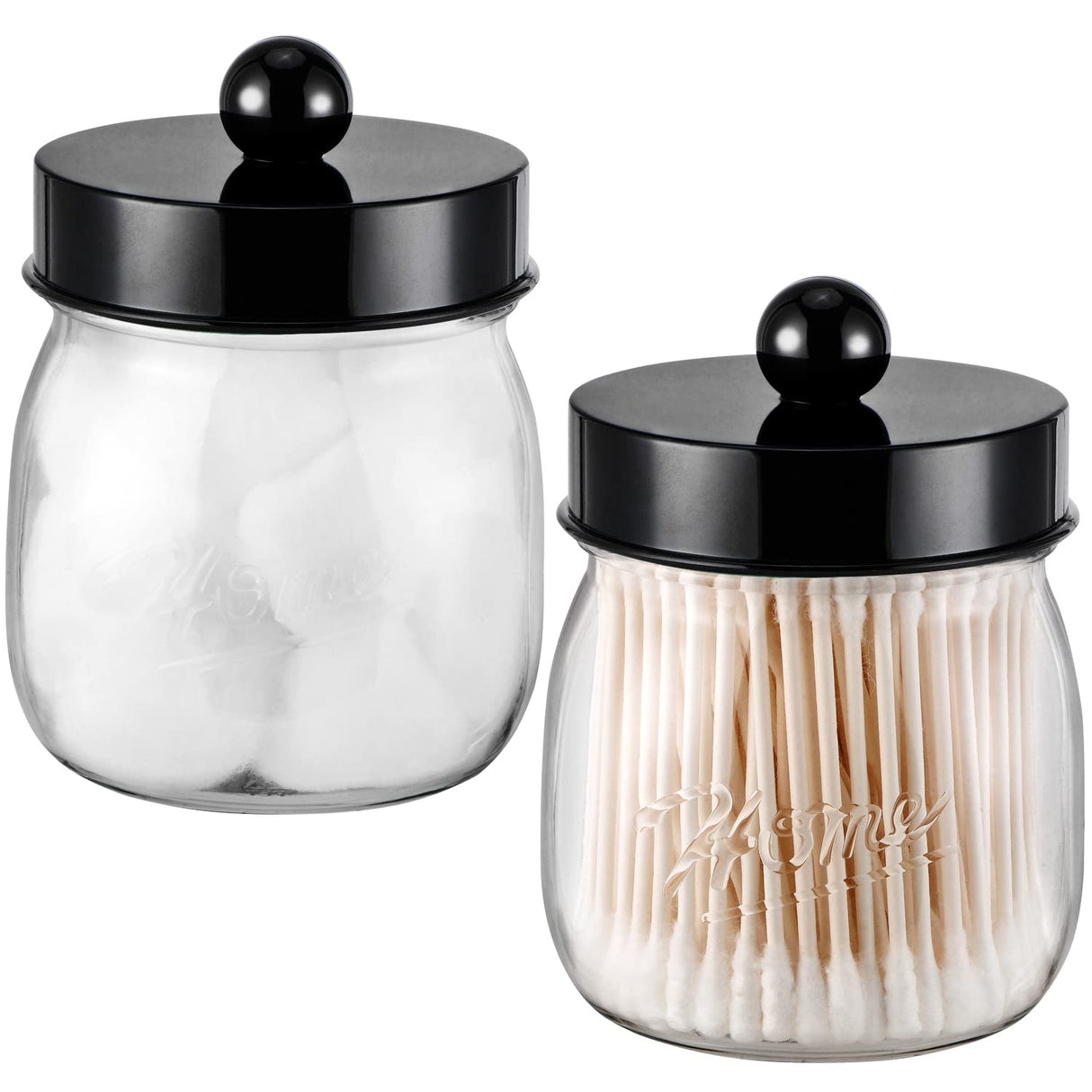 Farmhouse Decor Apothecary Jar Set,Mason Jar Bathroom Vanity Storage Organizer Canister - Qtip Holder Plastic Acrylic Jar for Cotton Swabs,Cotton Pads,Floss Picks,Paper Clips,Hair Clips(2 Pack,Black) SheeChung