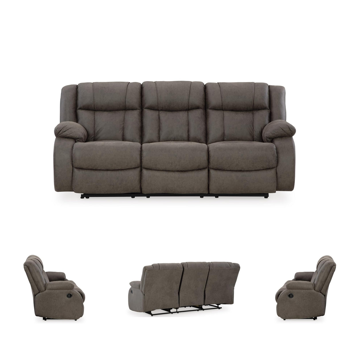 Signature Design by Ashley First Base Contemporary Faux Leather Manual Reclining Sofa, Gray Signature Design by Ashley