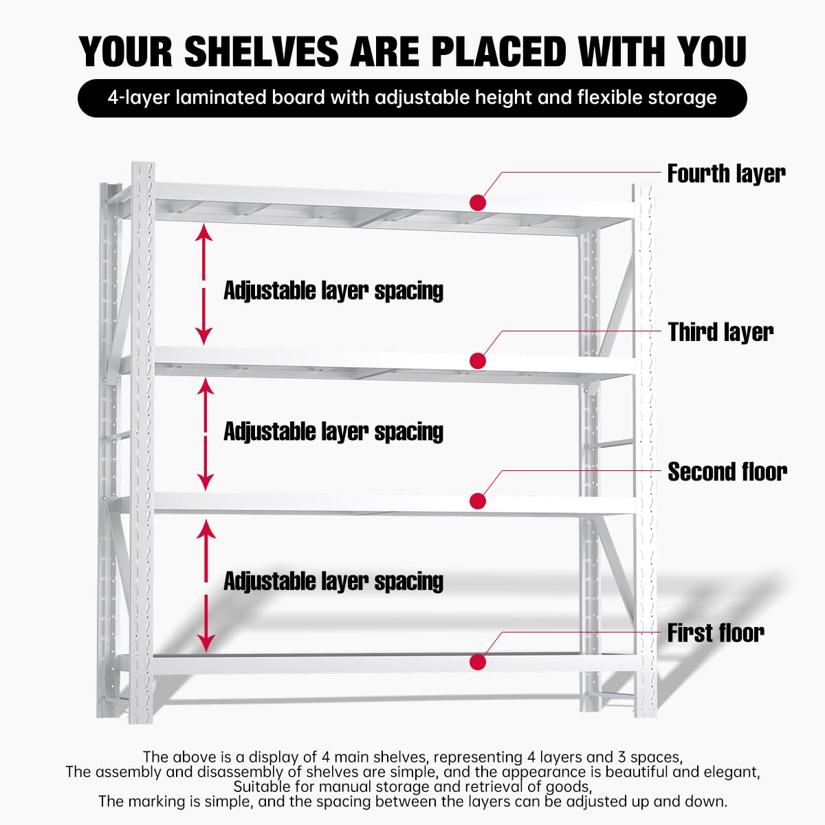 Storage Shelves Heavy Duty, Metal Garage Shelving Units, 4 Tier Storage Rack Shelf, Steel Industrial Shelving, Adjustable Standing Shelf for Basement/Warehouse (White, W59.06*D19.69*H78.74) Generic