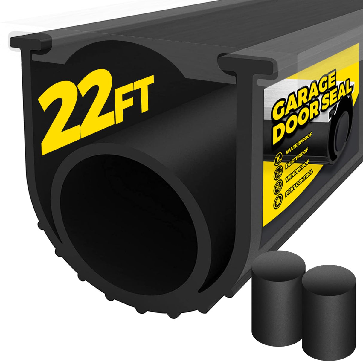 Holikme Garage Door Seals Bottom Rubber,Flexible Garage Door Seal, Garage Door Weather Stripping Kit Seal Strip Replacement, 5/16 Inch T-End, 4 1/8 Inch Width (22Ft, Black) Holikme