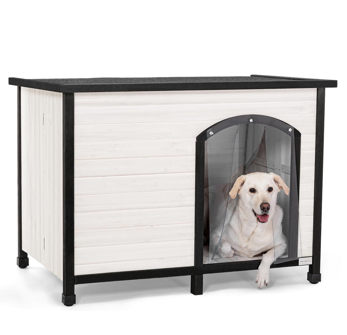 Petsfit 45.3" Large Dog House, Folding Dog House Outdoor, Unfold to Use, No Tools Required Assembly, Weatherproof Outside Dog House with Door Flap (Large, White) Petsfit