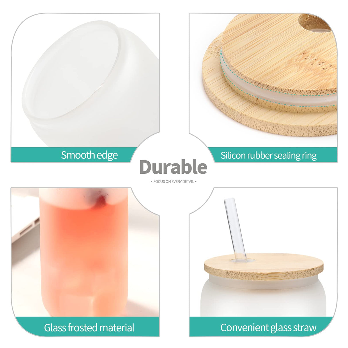 WHEATHUSK 12 Pack Sublimation Glass Cups Frosted 16oz Blanks Beer Can Borosilicate Glasses Tumbler with Bamboo Lids and Straws for Beer, Juice, Soda, Iced Coffee, Drinks WHEATHUSK