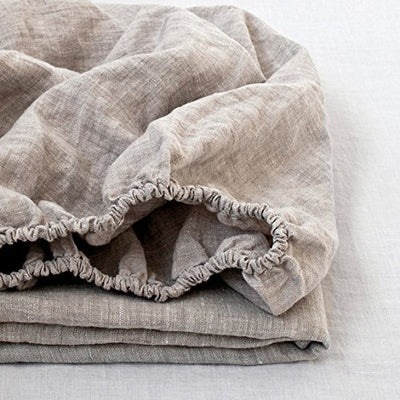 Simple&Opulence 100% Linen Fitted Sheet Full(1 Piece), 14 Inch Deep Pocket Mattress Cover Natural French Flax Stone Washed Farmhouse Soft Breathable Bottom Sheets-Linen